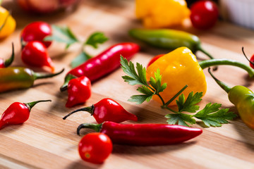 mix of peppers with tomato, garlic and olive oil.