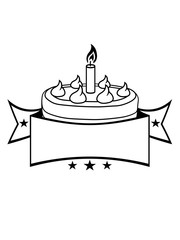 banner wappen text name geburtstag lecker backen hunger naschen torte kuchen flamme feuer kerze wachs brennen dekorativ design clipart design
