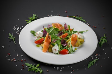 Salad with salmon slices