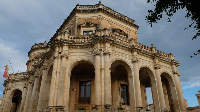 City of Noto. Province of Syracuse, Sicily. View of Palazzo Ducezio, designed in the mid-18th-century by Vincenzo Sinatra. It now houses Noto's town hall.