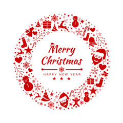 Merry Christmas background with element icons banner, snowflakes. Vector illustration