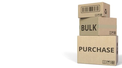 BULK PURCHASE caption on boxes. 3D animation