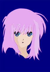 Anime portrait of girl with lavender hair.