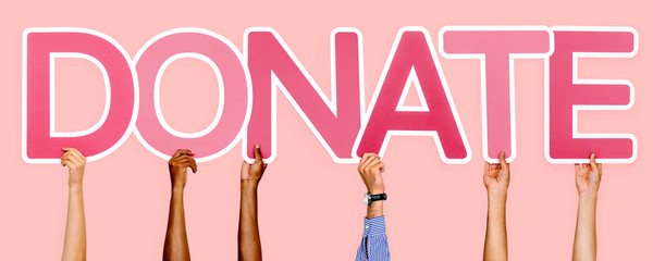Pink letters forming the word donate