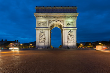 Fototapeta na wymiar Arc de Triomphe and Champs Elysees, Landmarks in center of Paris, at night. Paris, France