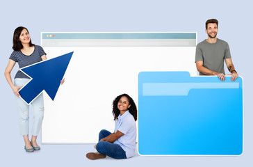 People with a webpage, a folder, and a cursor icons