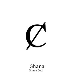 Black  Ghana Cedi currency symbol isolated on white background