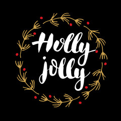 Merry Christmas Calligraphic Lettering Holly Jolly. Typographic Greetings Design. Calligraphy Lettering for Holiday Greeting. Hand Drawn Lettering Text Vector illustration