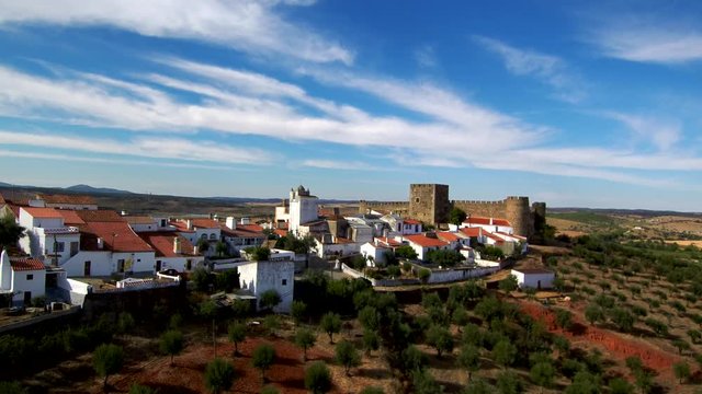 Aerial view of Terena. Castle in Alentejo, Portugal. 4k Drone Video