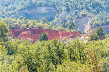 Panoramic view of the ocher lands in the Rustrel nature park