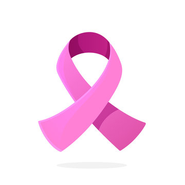 Vector illustration in cartoon style. Pink ribbon, international symbol of breast cancer awareness. Sign of moral support for women. Isolated on white background