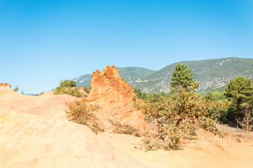 Panoramic view of the ocher lands in the Rustrel nature park