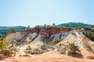 Panoramic view of the ocher lands in the Rustrel nature park