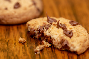 chocolate biscuit in macro photography, delicious biscuit with drops of creamy chocolate