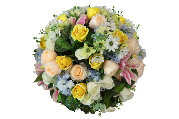 Artificial sphere of flower arrangement and decoration in ball shape isolated on white background for wedding and romantic theme design
