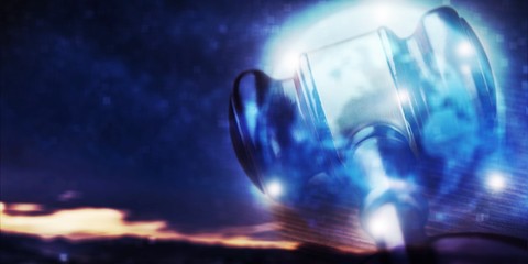 Wooden judge hammer. Justice and law concept