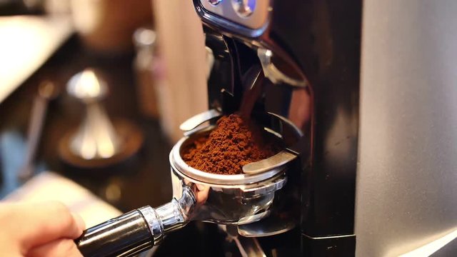 Full process of making coffee. coffee espresso shot by streaming machine 