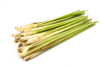 Lemongrass or cymbopogon isolated on white background, Ingredients of herbs for healing and healthy food or Natural therapy concept