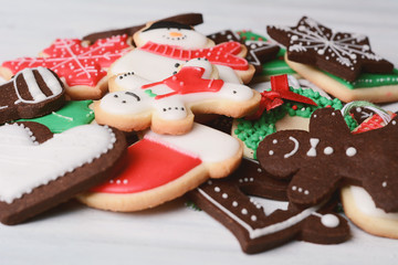Close up view of colorful christmas cookies