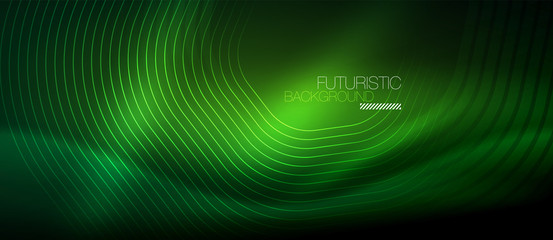 Neon glowing lines, magic energy space light concept, abstract background wallpaper design