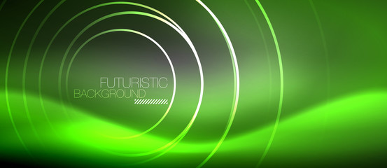 Neon circles abstract background, shiny lines