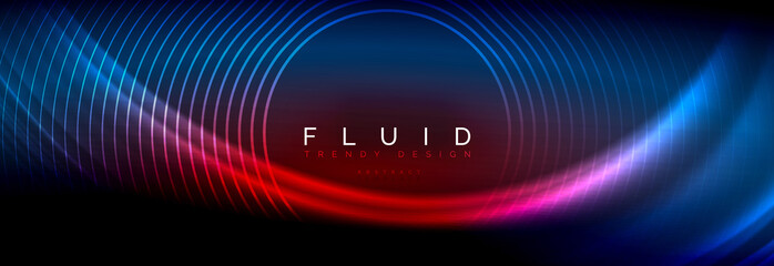 Neon glowing fluid wave lines, magic energy space light concept, abstract background wallpaper design