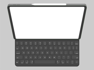 new powerful tablet new design advance technology with high resolution display, pencil and smart keyboard, liquid retina display, business device, tablet, screen, future technology, flat vector.