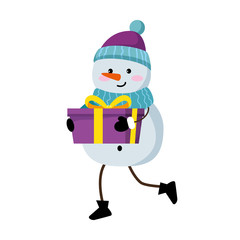 cute snowman with gifts christmas character