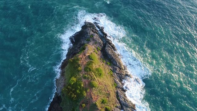 Aerial view drone of Promthep Cape in Phuket Thailand , Promthep Cape is very famous tourist destination in Phuket.