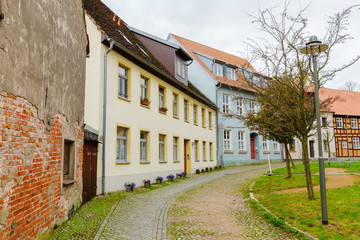 Fototapeta na wymiar old town houses in the historical town of Wolgast, Germany