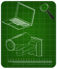3d model of surveillance camera and laptop 