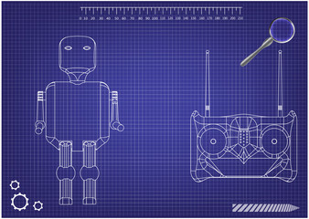 3d model of a robot and a radio remote control