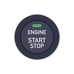 Engine starting and stopping system. Engine start. The person presses the finger on the start and stop button of car motor