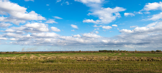 Farm fields and blue sky