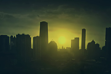 Fototapeta na wymiar silhouette cityscape at the sunrise