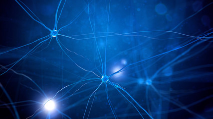 Naklejka na ściany i meble Neuron cells with glowing link knots. 3D illustration