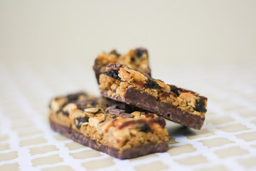 Granola bar on tan vintage pattern