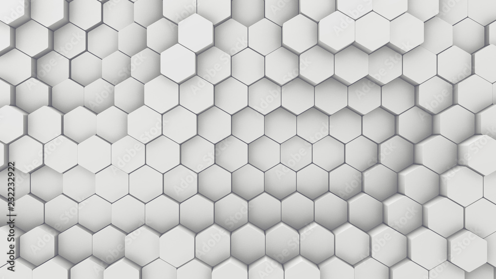 Wall mural abstract hexagon geometric texture. white surface illustration. light bright and clean hexagonal gri
