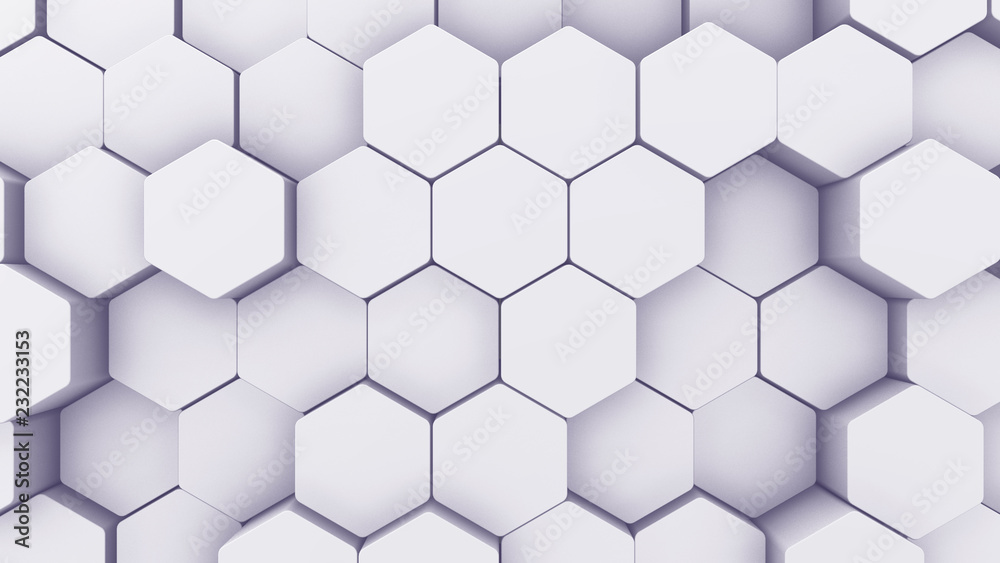 Wall mural abstract hexagon geometric texture. white surface illustration. light bright and clean hexagonal gri