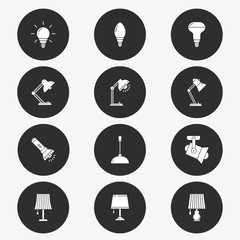 Lighting icon set. Vector illustration. Round button.