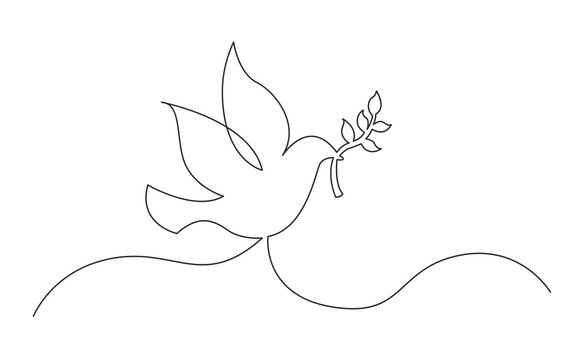 continuous line concept sketch drawing of dove with olive branch peace symbol