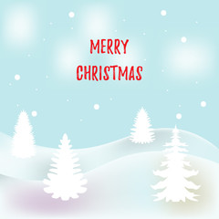 Vector illustration. Christmas background, poster decor, card with christmas trees.Winter landscape background with fir trees and snowflakes.