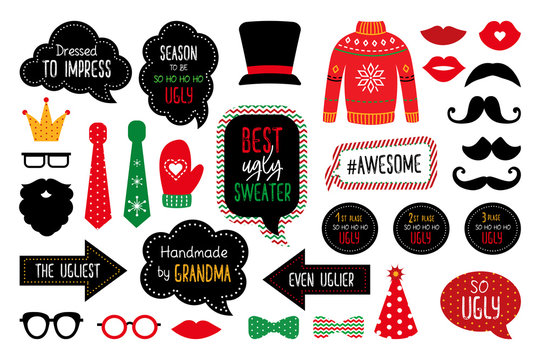 Ugly Christmas Sweater Party  Photo Booth Props