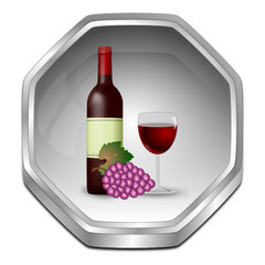 Button with wine bottle, a glass of wine and Grapes - 3D illustration