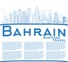 Outline Bahrain City Skyline with Blue Buildings and Copy Space.