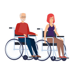 old man and woman in wheelchairs
