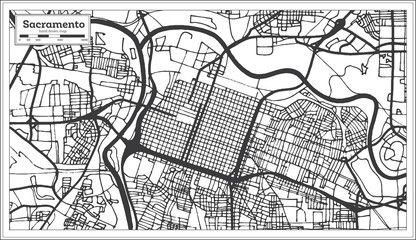 Sacramento California USA City Map in Retro Style. Outline Map.