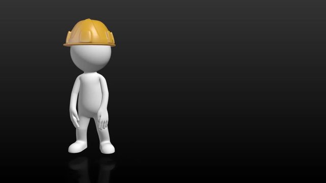 3D Human character with constructor hat pointing to empty placeholder
