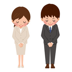 おじぎをする　ビジネスマン　ビジネスウーマン　イラスト