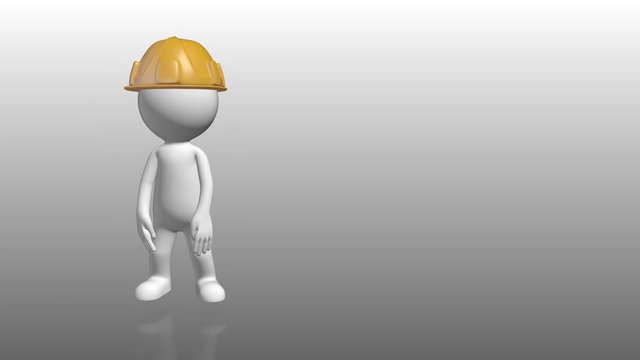 3D Human character with constructor hat pointing to empty placeholder